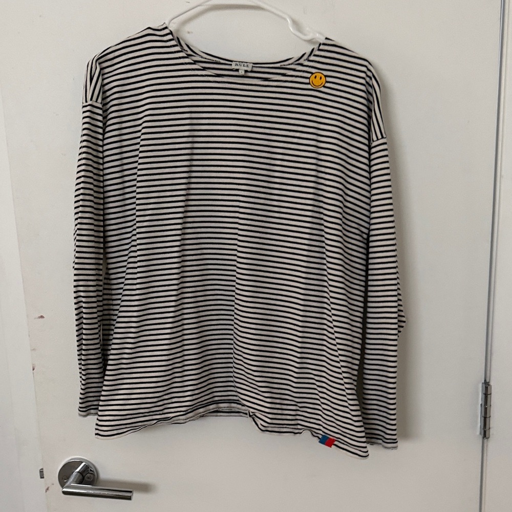 KULE Striped Long Sleeve Tee with Smiley Patch